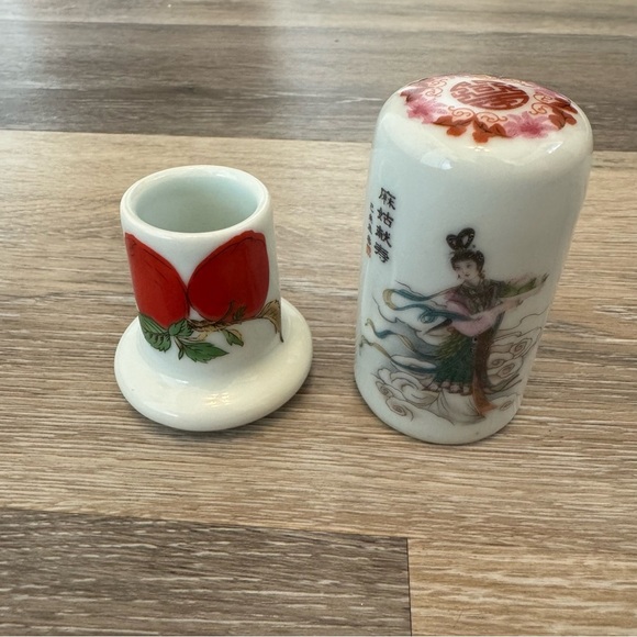 Vintage Chinese Porcelain Two Piece Toothpick Holder - Picture 2 of 8